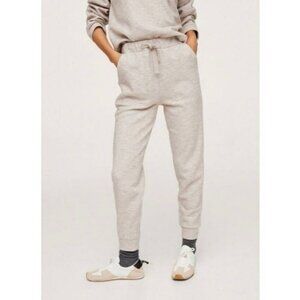 Mango MNG Women’s Beige Knit Jogger Pants Drawstring Waist Pockets Size Small